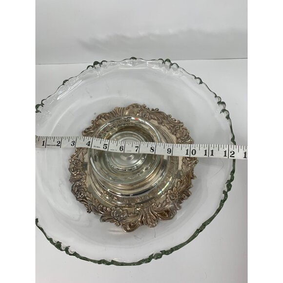 VTG Crown Hallmark Silverplate Lazy Susan 6988 Farmhouse Glass Cake Plate 12.5" - Picture 6 of 8
